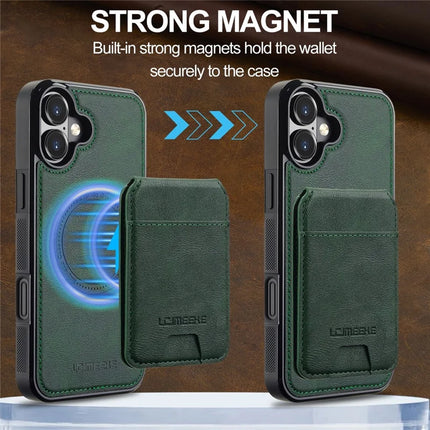 LC.IMEEKE L3 For iPhone 16 Plus Magnetic Case Detachable Card Holder Leather+TPU Mobile Cover
