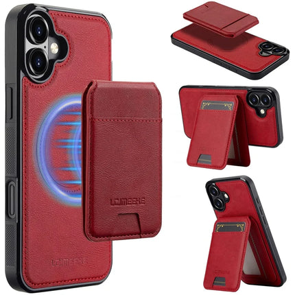 LC.IMEEKE L3 For iPhone 16 Plus Magnetic Case Detachable Card Holder Leather+TPU Mobile Cover - Red