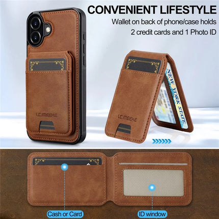 LC.IMEEKE L3 For iPhone 16 Plus Magnetic Case Detachable Card Holder Leather+TPU Mobile Cover