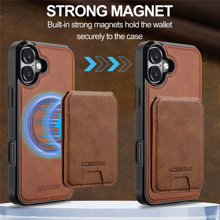 LC.IMEEKE L3 For iPhone 16 Plus Magnetic Case Detachable Card Holder Leather+TPU Mobile Cover