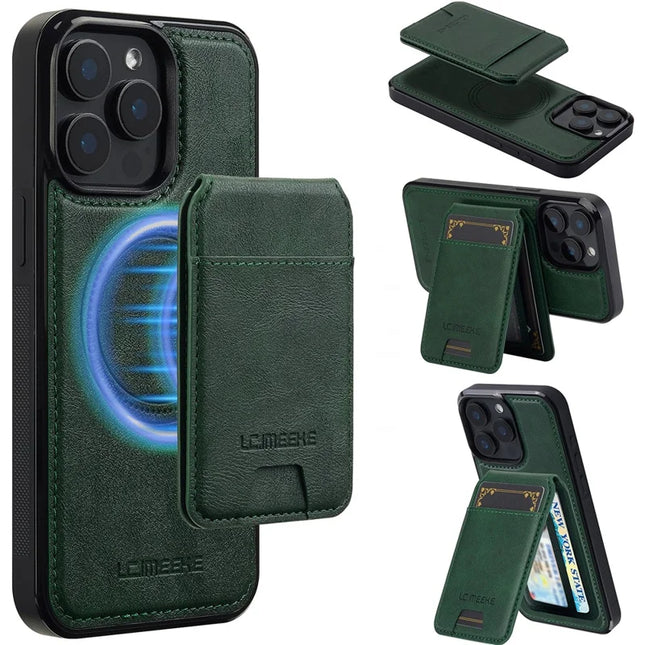 LC.IMEEKE L3 For iPhone 15 Pro Max Magnetic Case Detachable Card Holder Leather+TPU Mobile Cover - Green