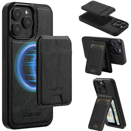 LC.IMEEKE L3 For iPhone 15 Pro Max Magnetic Case Detachable Card Holder Leather+TPU Mobile Cover - Black