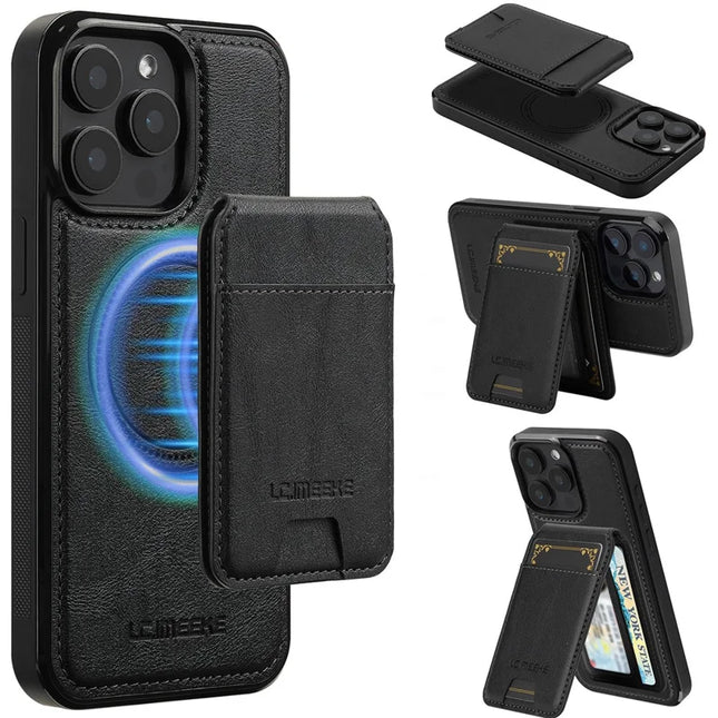 LC.IMEEKE L3 For iPhone 15 Pro Max Magnetic Case Detachable Card Holder Leather+TPU Mobile Cover - Black