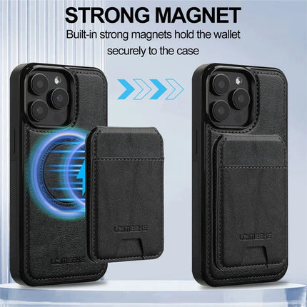 LC.IMEEKE L3 For iPhone 15 Pro Max Magnetic Case Detachable Card Holder Leather+TPU Mobile Cover