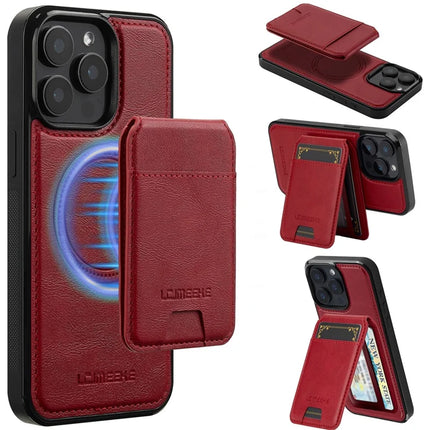 LC.IMEEKE L3 For iPhone 15 Pro Max Magnetic Case Detachable Card Holder Leather+TPU Mobile Cover - Red