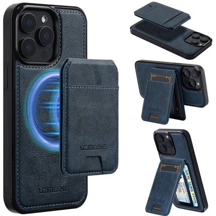 LC.IMEEKE L3 For iPhone 15 Pro Max Magnetic Case Detachable Card Holder Leather+TPU Mobile Cover - Blue