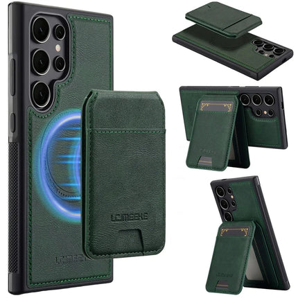 LC.IMEEKE L3 For Samsung Galaxy S23 Ultra Magnetic Case Detachable Card Holder Leather+TPU Mobile Cover - Green