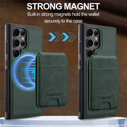 LC.IMEEKE L3 For Samsung Galaxy S23 Ultra Magnetic Case Detachable Card Holder Leather+TPU Mobile Cover