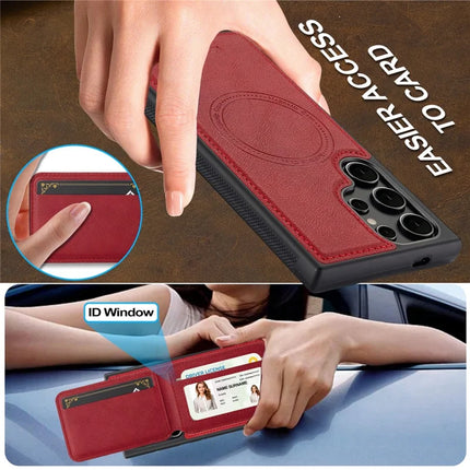 LC.IMEEKE L3 For Samsung Galaxy S23 Ultra Magnetic Case Detachable Card Holder Leather+TPU Mobile Cover