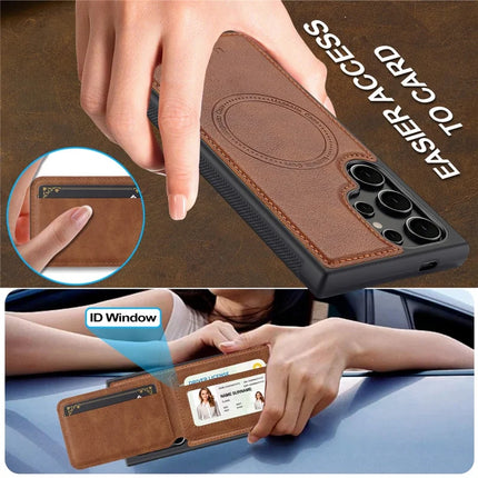 LC.IMEEKE L3 For Samsung Galaxy S23 Ultra Magnetic Case Detachable Card Holder Leather+TPU Mobile Cover