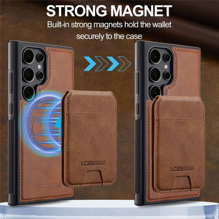 LC.IMEEKE L3 For Samsung Galaxy S23 Ultra Magnetic Case Detachable Card Holder Leather+TPU Mobile Cover