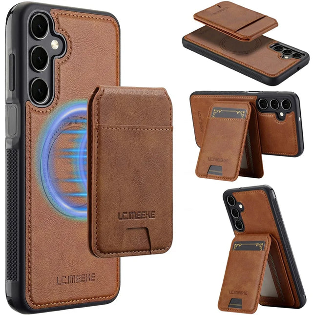 LC.IMEEKE L3 For Samsung Galaxy S23 FE Magnetic Case Detachable Card Holder Leather+TPU Mobile Cover - Brown