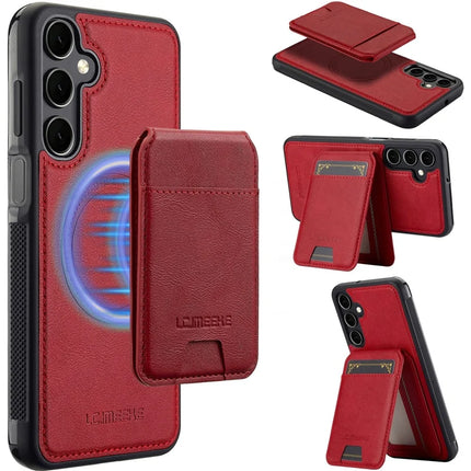LC.IMEEKE L3 For Samsung Galaxy A35 5G Magnetic Case Detachable Card Holder Leather+TPU Mobile Cover - Red