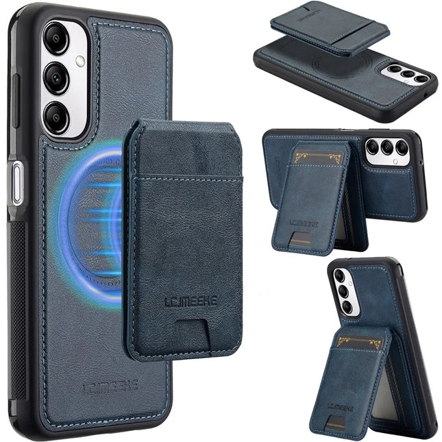 LC.IMEEKE L3 For Samsung Galaxy A14 4G / 5G Magnetic Case Detachable Card Holder Leather+TPU Mobile Cover - Blue