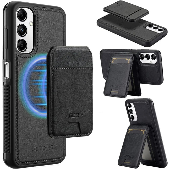 LC.IMEEKE L3 For Samsung Galaxy A14 4G / 5G Magnetic Case Detachable Card Holder Leather+TPU Mobile Cover - Black