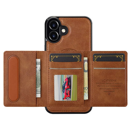 LC.IMEEKE L5 For iPhone 16 Plus Magnetic Phone Case Leather Back Cover with Detachable Card Holder