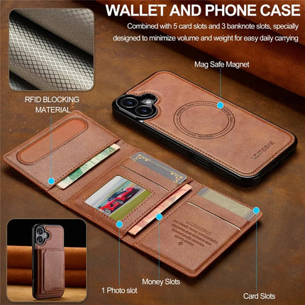 LC.IMEEKE L5 For iPhone 16 Plus Magnetic Phone Case Leather Back Cover with Detachable Card Holder