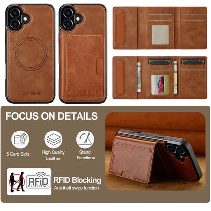 LC.IMEEKE L5 For iPhone 16 Plus Magnetic Phone Case Leather Back Cover with Detachable Card Holder