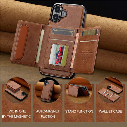 LC.IMEEKE L5 For iPhone 16 Plus Magnetic Phone Case Leather Back Cover with Detachable Card Holder