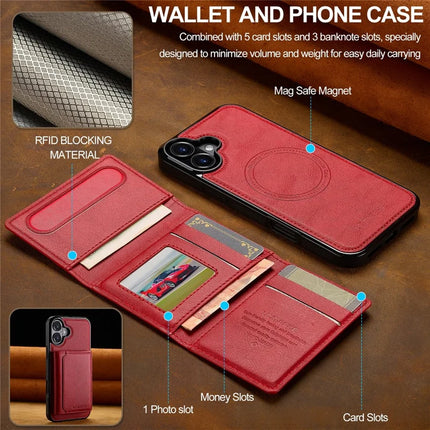LC.IMEEKE L5 For iPhone 16 Plus Magnetic Phone Case Leather Back Cover with Detachable Card Holder