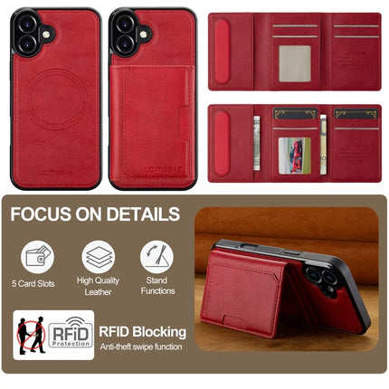 LC.IMEEKE L5 For iPhone 16 Plus Magnetic Phone Case Leather Back Cover with Detachable Card Holder