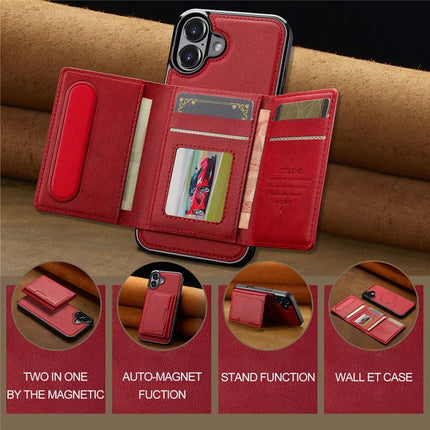 LC.IMEEKE L5 For iPhone 16 Plus Magnetic Phone Case Leather Back Cover with Detachable Card Holder