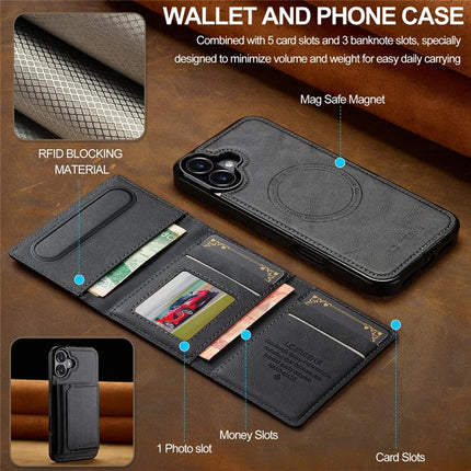 LC.IMEEKE L5 For iPhone 16 Plus Magnetic Phone Case Leather Back Cover with Detachable Card Holder