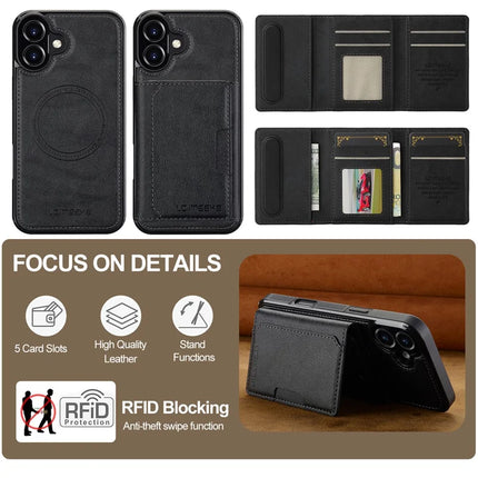 LC.IMEEKE L5 For iPhone 16 Plus Magnetic Phone Case Leather Back Cover with Detachable Card Holder