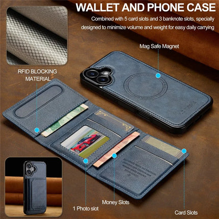 LC.IMEEKE L5 For iPhone 16 Plus Magnetic Phone Case Leather Back Cover with Detachable Card Holder