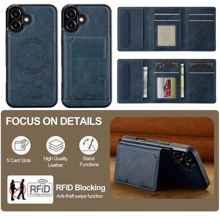 LC.IMEEKE L5 For iPhone 16 Plus Magnetic Phone Case Leather Back Cover with Detachable Card Holder
