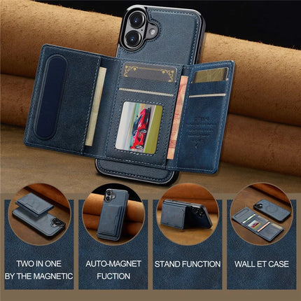 LC.IMEEKE L5 For iPhone 16 Plus Magnetic Phone Case Leather Back Cover with Detachable Card Holder