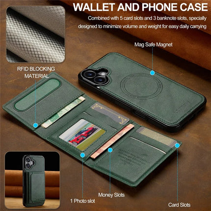 LC.IMEEKE L5 For iPhone 16 Plus Magnetic Phone Case Leather Back Cover with Detachable Card Holder