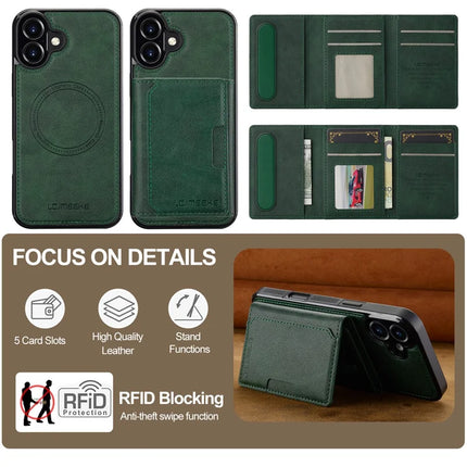 LC.IMEEKE L5 For iPhone 16 Plus Magnetic Phone Case Leather Back Cover with Detachable Card Holder