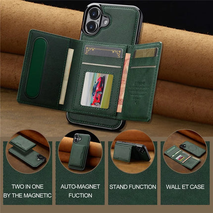 LC.IMEEKE L5 For iPhone 16 Plus Magnetic Phone Case Leather Back Cover with Detachable Card Holder