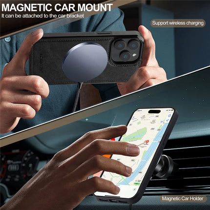 LC.IMEEKE L5 For iPhone 15 Pro Max Magnetic Phone Case Leather Back Cover with Detachable Card Holder