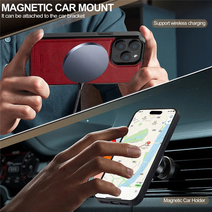 LC.IMEEKE L5 For iPhone 15 Pro Max Magnetic Phone Case Leather Back Cover with Detachable Card Holder