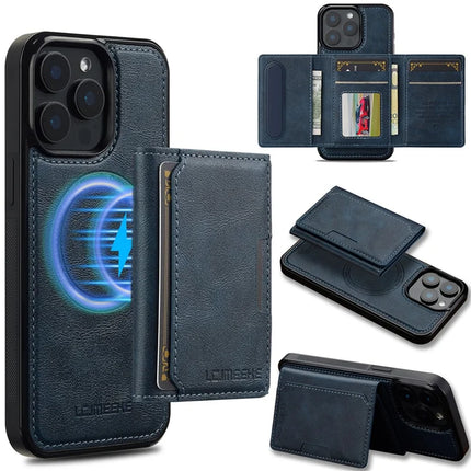 LC.IMEEKE L5 For iPhone 15 Pro Max Magnetic Phone Case Leather Back Cover with Detachable Card Holder - Blue