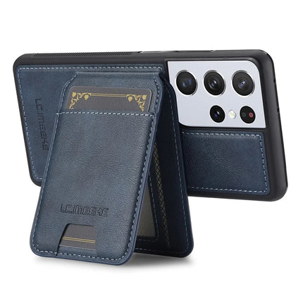 LC.IMEEKE L3 For Samsung Galaxy S22 Ultra 5G Magnetic Case Detachable Card Holder Leather+TPU Mobile Cover