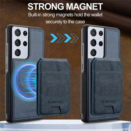 LC.IMEEKE L3 For Samsung Galaxy S22 Ultra 5G Magnetic Case Detachable Card Holder Leather+TPU Mobile Cover