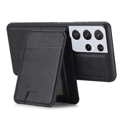 LC.IMEEKE L3 For Samsung Galaxy S22 Ultra 5G Magnetic Case Detachable Card Holder Leather+TPU Mobile Cover