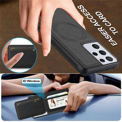 LC.IMEEKE L3 For Samsung Galaxy S22 Ultra 5G Magnetic Case Detachable Card Holder Leather+TPU Mobile Cover