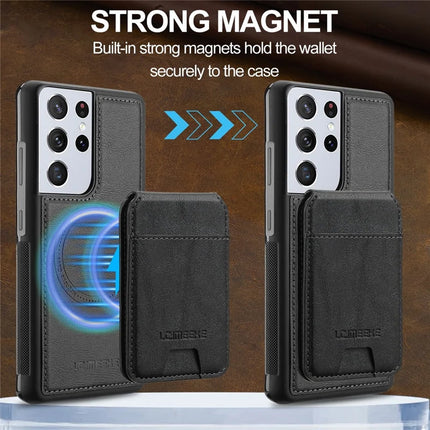LC.IMEEKE L3 For Samsung Galaxy S22 Ultra 5G Magnetic Case Detachable Card Holder Leather+TPU Mobile Cover