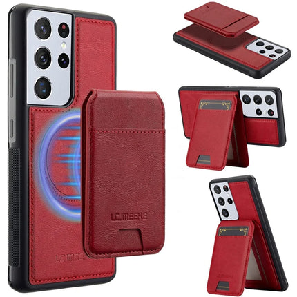 LC.IMEEKE L3 For Samsung Galaxy S22 Ultra 5G Magnetic Case Detachable Card Holder Leather+TPU Mobile Cover - Red