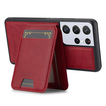 LC.IMEEKE L3 For Samsung Galaxy S22 Ultra 5G Magnetic Case Detachable Card Holder Leather+TPU Mobile Cover