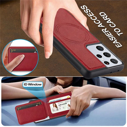 LC.IMEEKE L3 For Samsung Galaxy S22 Ultra 5G Magnetic Case Detachable Card Holder Leather+TPU Mobile Cover