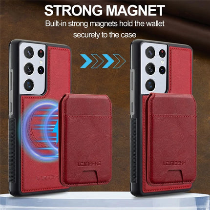 LC.IMEEKE L3 For Samsung Galaxy S22 Ultra 5G Magnetic Case Detachable Card Holder Leather+TPU Mobile Cover