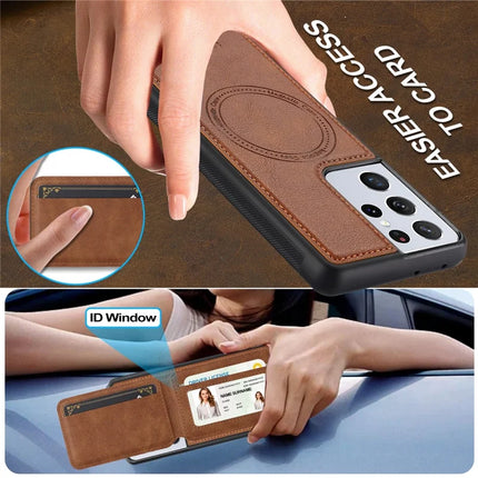 LC.IMEEKE L3 For Samsung Galaxy S22 Ultra 5G Magnetic Case Detachable Card Holder Leather+TPU Mobile Cover