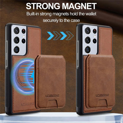 LC.IMEEKE L3 For Samsung Galaxy S22 Ultra 5G Magnetic Case Detachable Card Holder Leather+TPU Mobile Cover