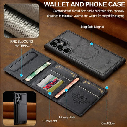 LC.IMEEKE L5 For Samsung Galaxy S23 Ultra Magnetic Phone Case Leather Back Cover with Detachable Card Holder
