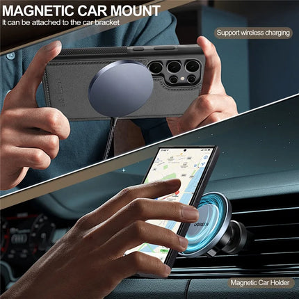 LC.IMEEKE L5 For Samsung Galaxy S23 Ultra Magnetic Phone Case Leather Back Cover with Detachable Card Holder